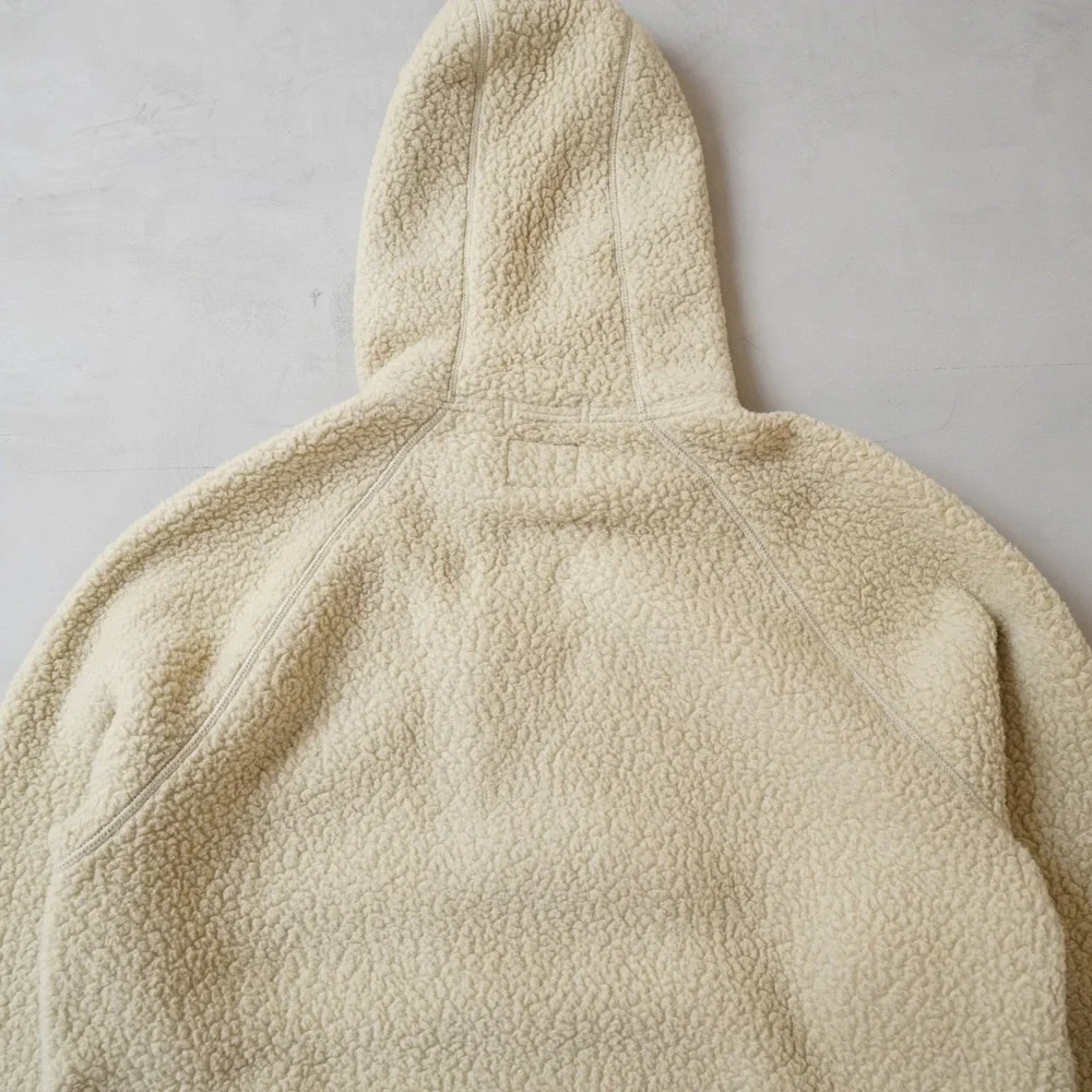 J. Crew Nordic Polartec Sherpa Fleece Hoodie Large Mens Cream Full Zip Y2K